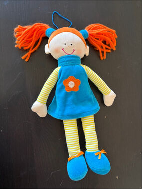 Vintage 90s Fickled Felicity Rag Doll Well Made Toy Orange Yarn Hair Blue Dress